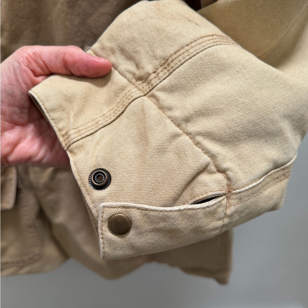 Men's Vintage Tan Barn Jacket with Brown Leather Collar - Picture 8 of 10